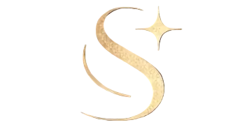 Gold logo with the word 'S' on a transparent background